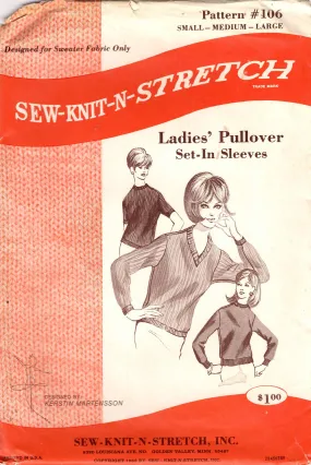 1960’s Sew Knit N Stretch Pullover Sweater with Set-in Sleeves Pattern - S-L - No. 106