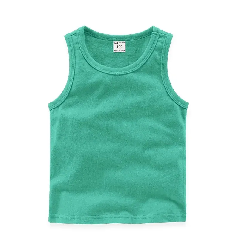 2024 Summer New Children Girls Candy Color Sleeveless O-Neck Cotton T-shirt Camisole Tops Toddler Vest Kids Clothes