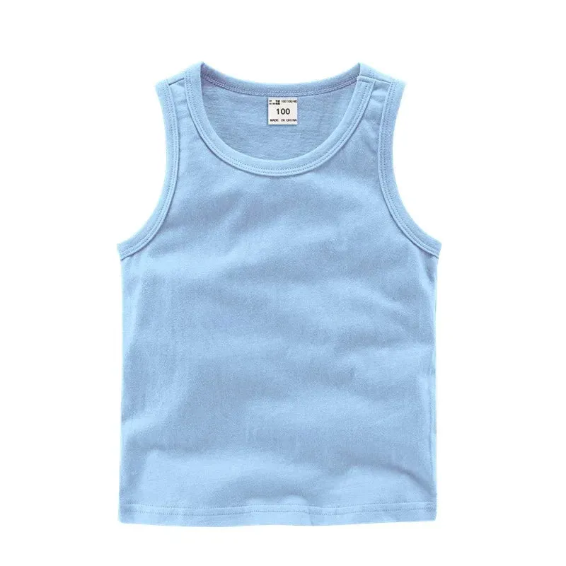 2024 Summer New Children Girls Candy Color Sleeveless O-Neck Cotton T-shirt Camisole Tops Toddler Vest Kids Clothes