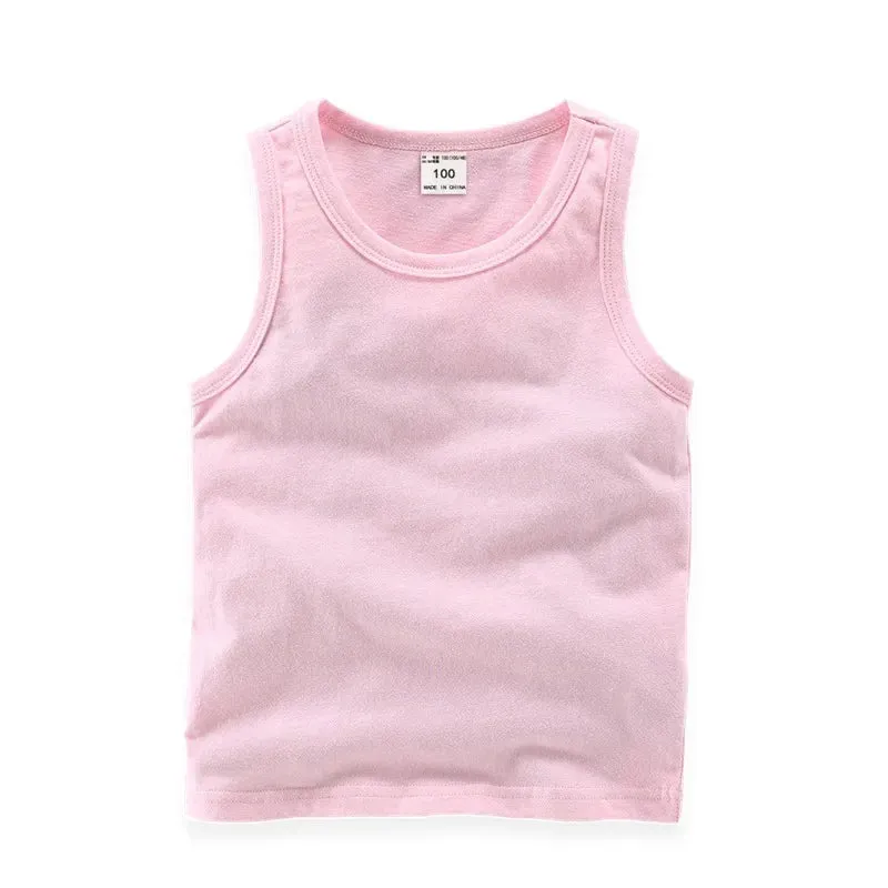 2024 Summer New Children Girls Candy Color Sleeveless O-Neck Cotton T-shirt Camisole Tops Toddler Vest Kids Clothes