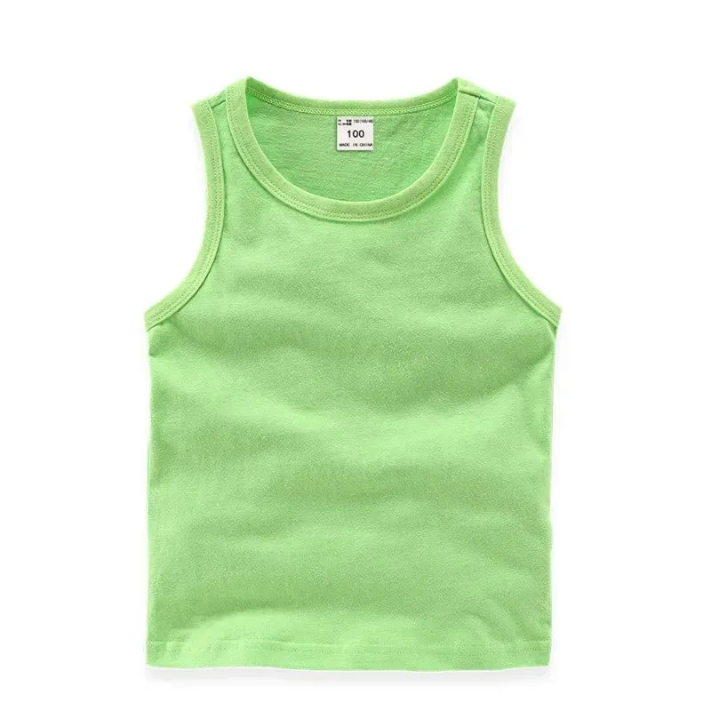 2024 Summer New Children Girls Candy Color Sleeveless O-Neck Cotton T-shirt Camisole Tops Toddler Vest Kids Clothes