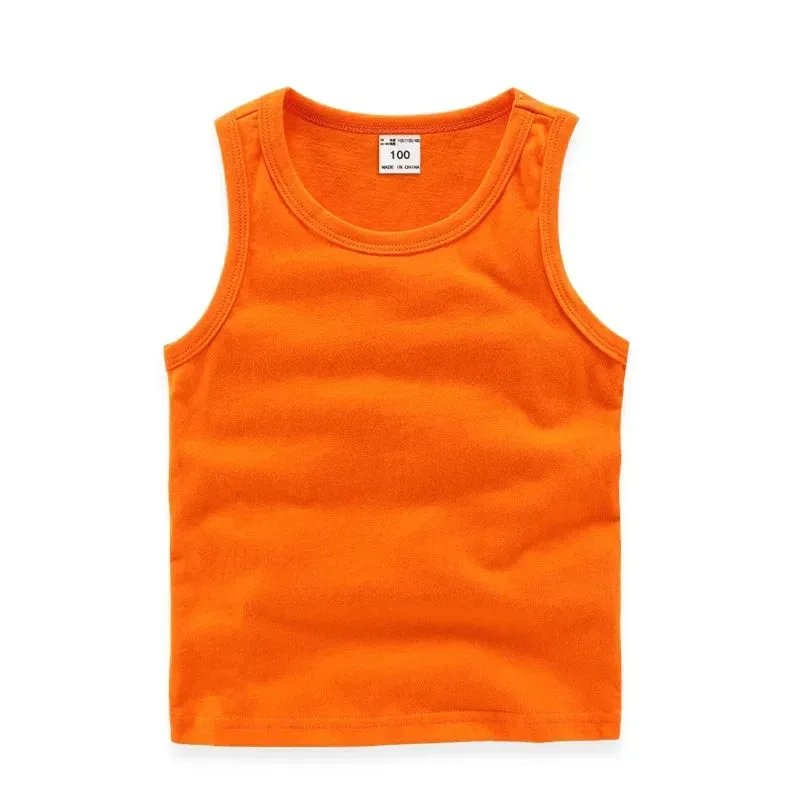 2024 Summer New Children Girls Candy Color Sleeveless O-Neck Cotton T-shirt Camisole Tops Toddler Vest Kids Clothes