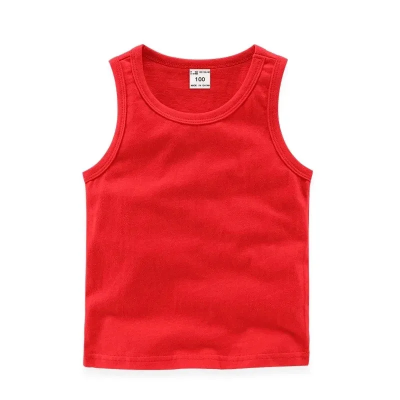 2024 Summer New Children Girls Candy Color Sleeveless O-Neck Cotton T-shirt Camisole Tops Toddler Vest Kids Clothes