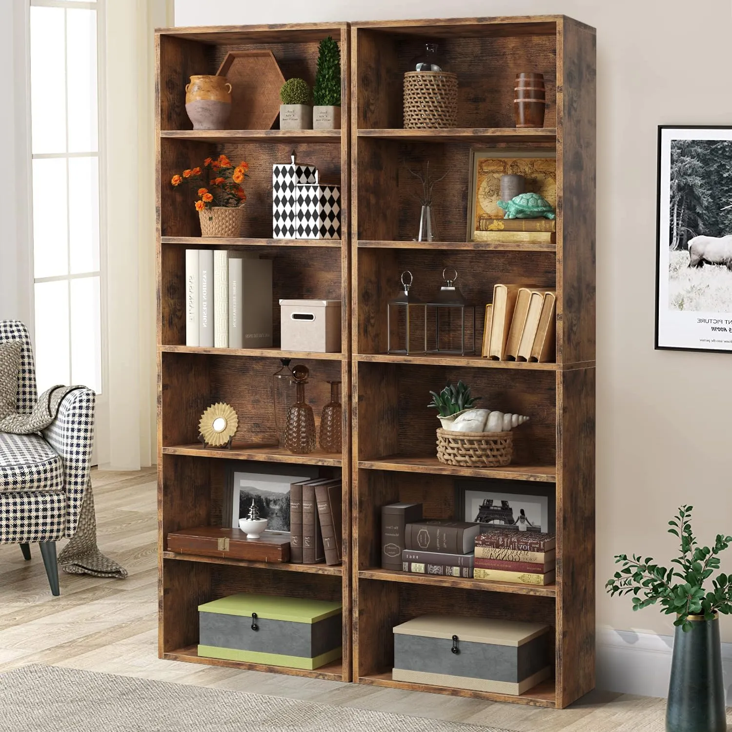 21.9" Width 6 Tiers Modern Minimalist Floor Bookshelf