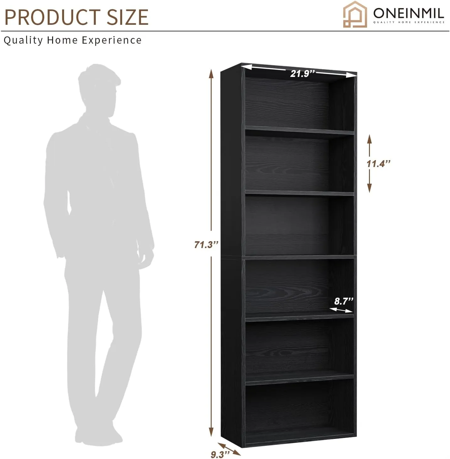 21.9" Width 6 Tiers Modern Minimalist Floor Bookshelf