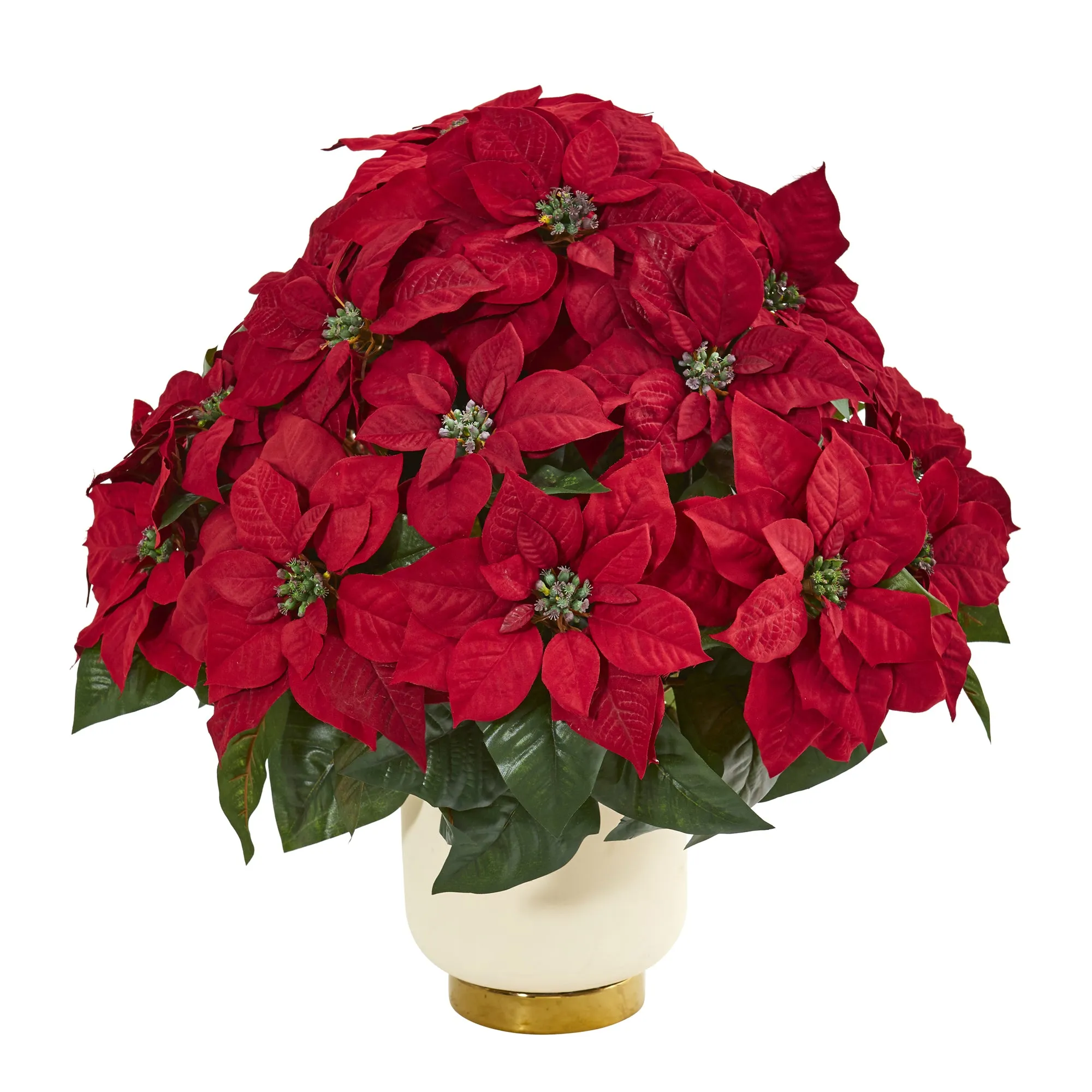 24" Artificial Poinsettia Arrangement in White Bowl - Low Maintenance, Life-Like & Vibrant Silk Flowers For Busy People.