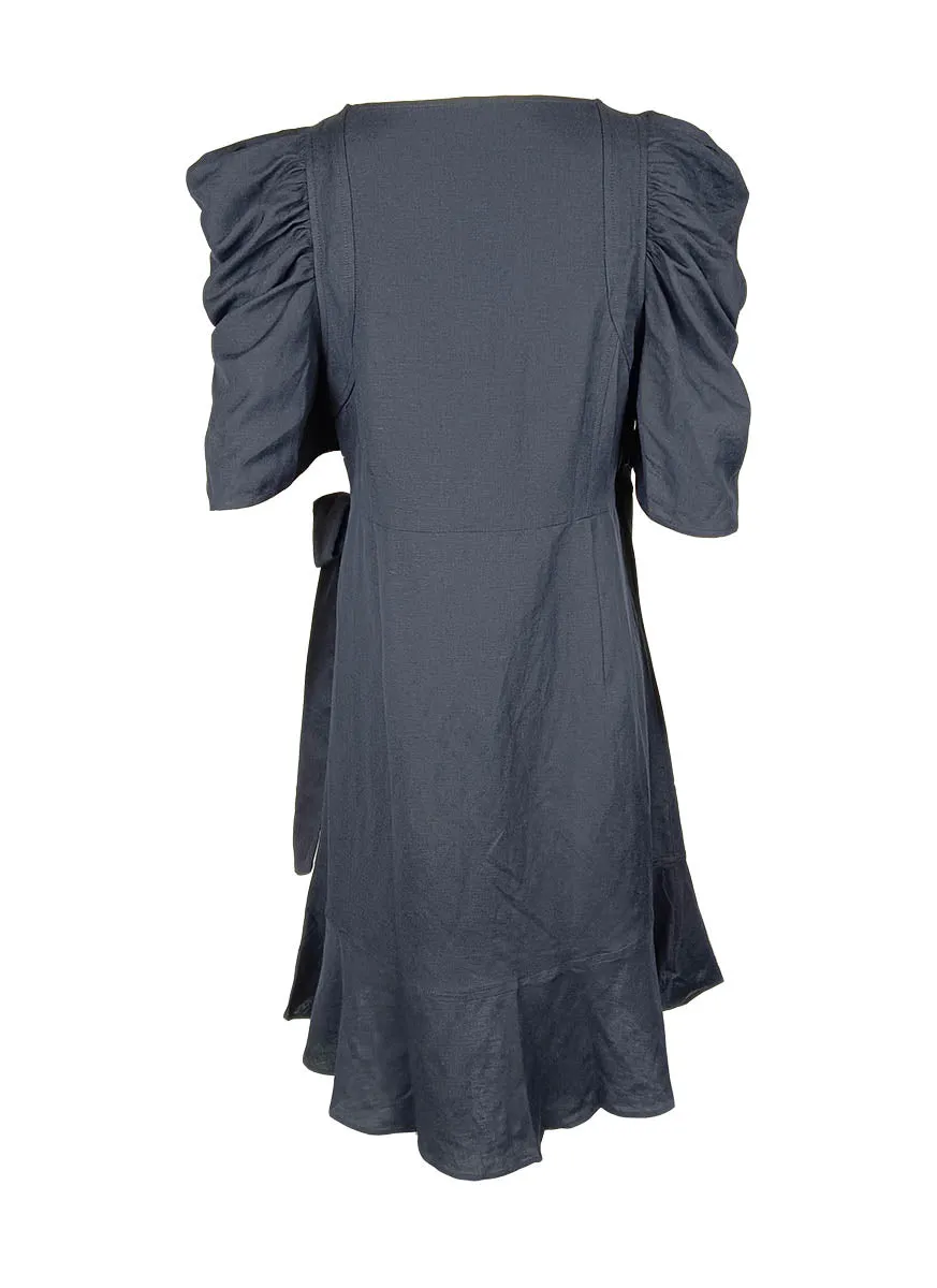 7240006 Ruffles Wrap Linen Dress *Last Piece