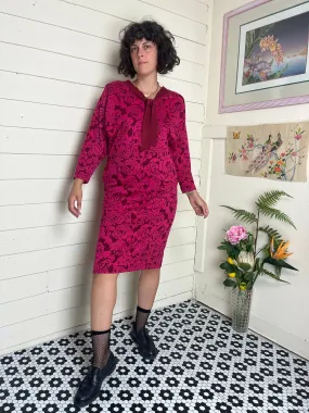 80s BATWING SLEEVE HANAE MORI ROSE PRINT DRESS