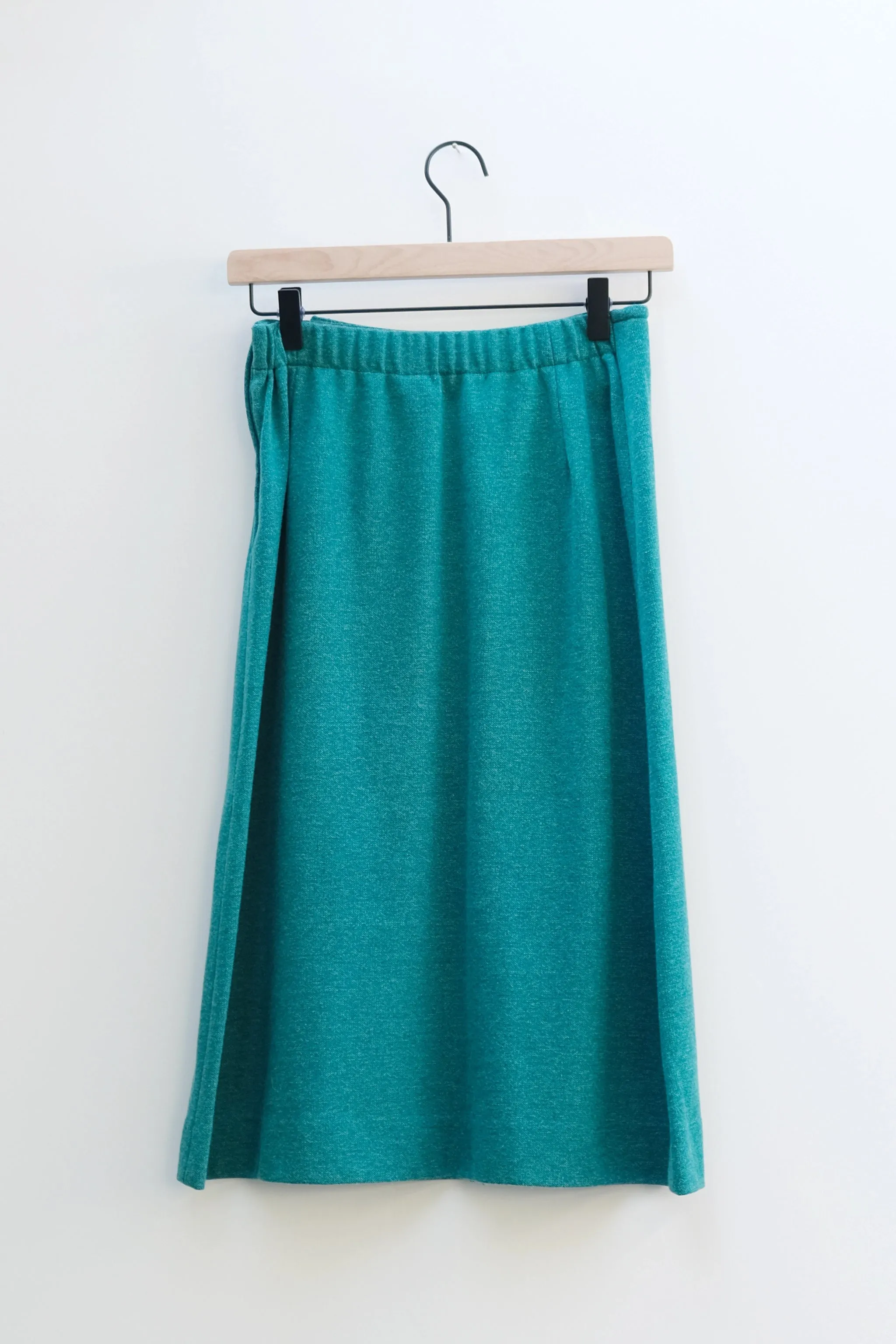 80s New Wave Teal Green A-Line Midi Skirt, High Waisted, US Size 4, Asymmetrical