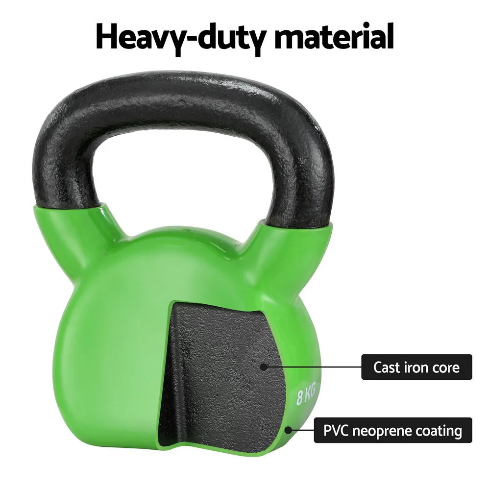 8kg PVC Neoprene Kettlebell Set with Flat Base - Everfit