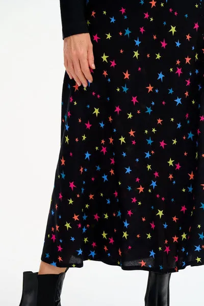 ALEXANDRA BIAS SKIRT (BLACK, RAINBOW STAR CONFETTI)