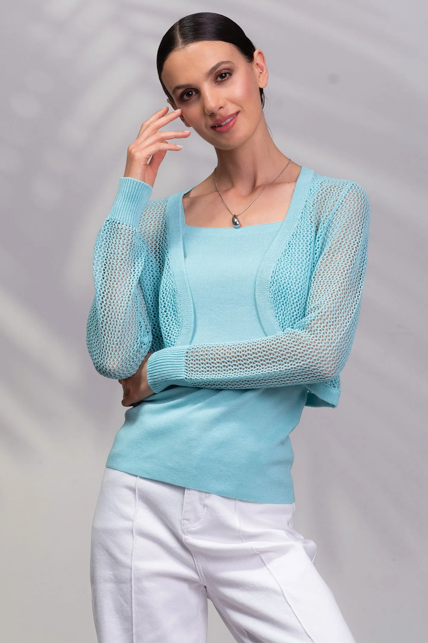 Alison Sheri Cardigan Vest Twin Set Aqua Blue A45219