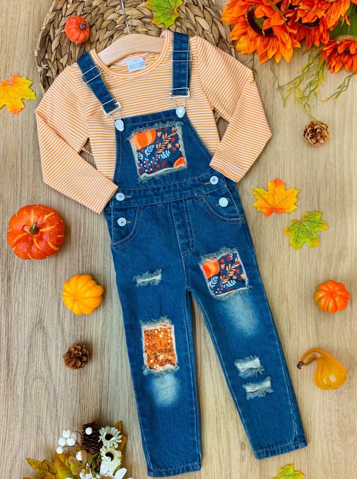 Autumn Vibes Patched Overall Jeans Set