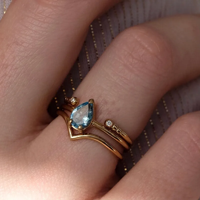 Beaded Cuff Ring, White Diamond, 9kt Yellow Gold