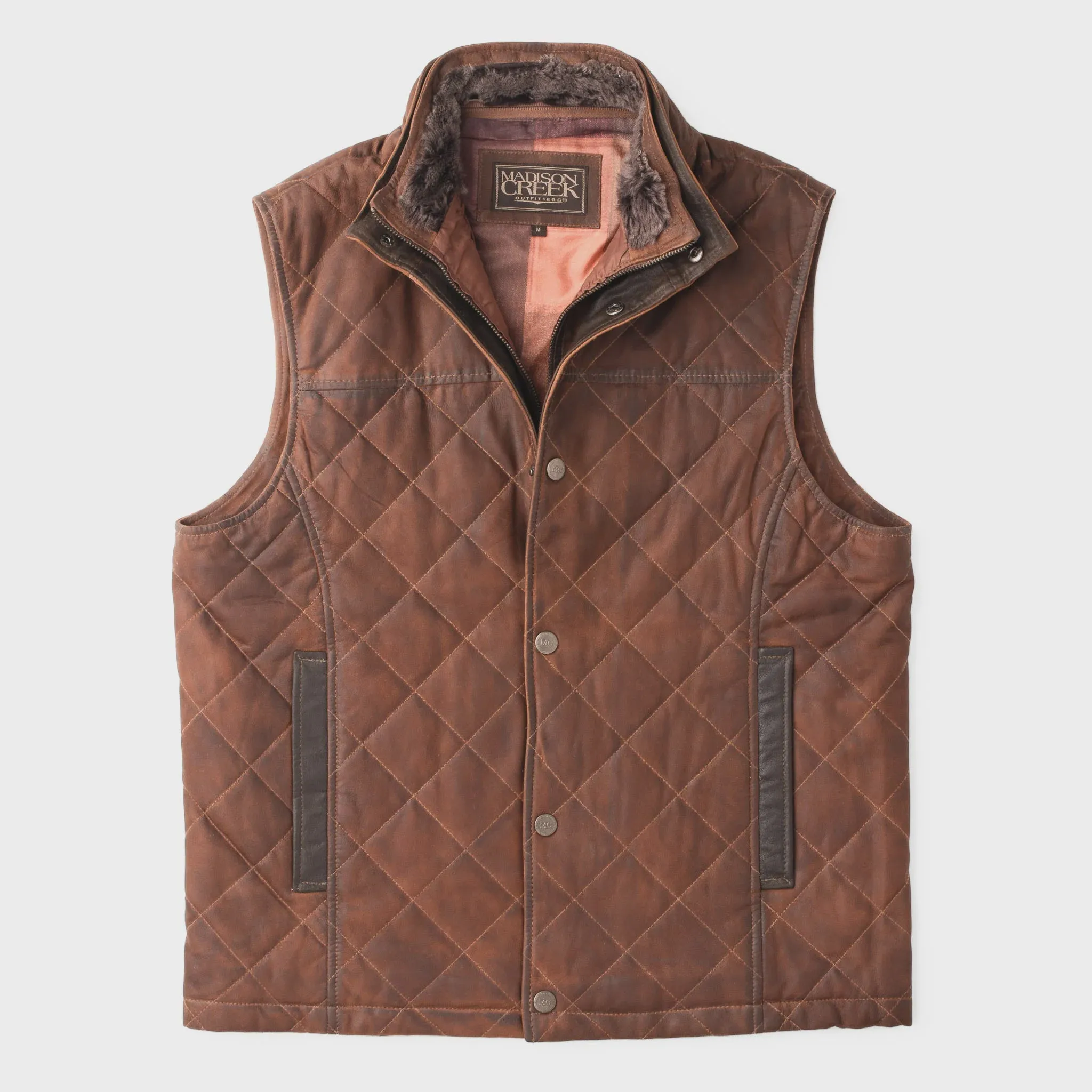 Beaver Creek quilted Lightweight Leather Vest by Madison Creek 46-Bourbon