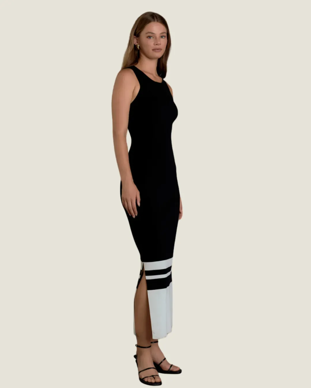 Black/ Cream Knit Block Midi Dress