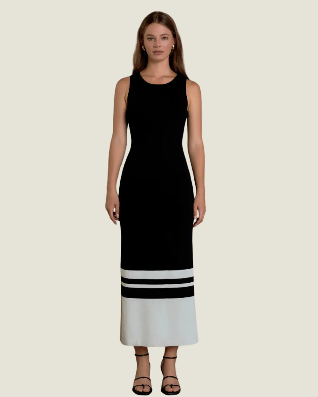 Black/ Cream Knit Block Midi Dress