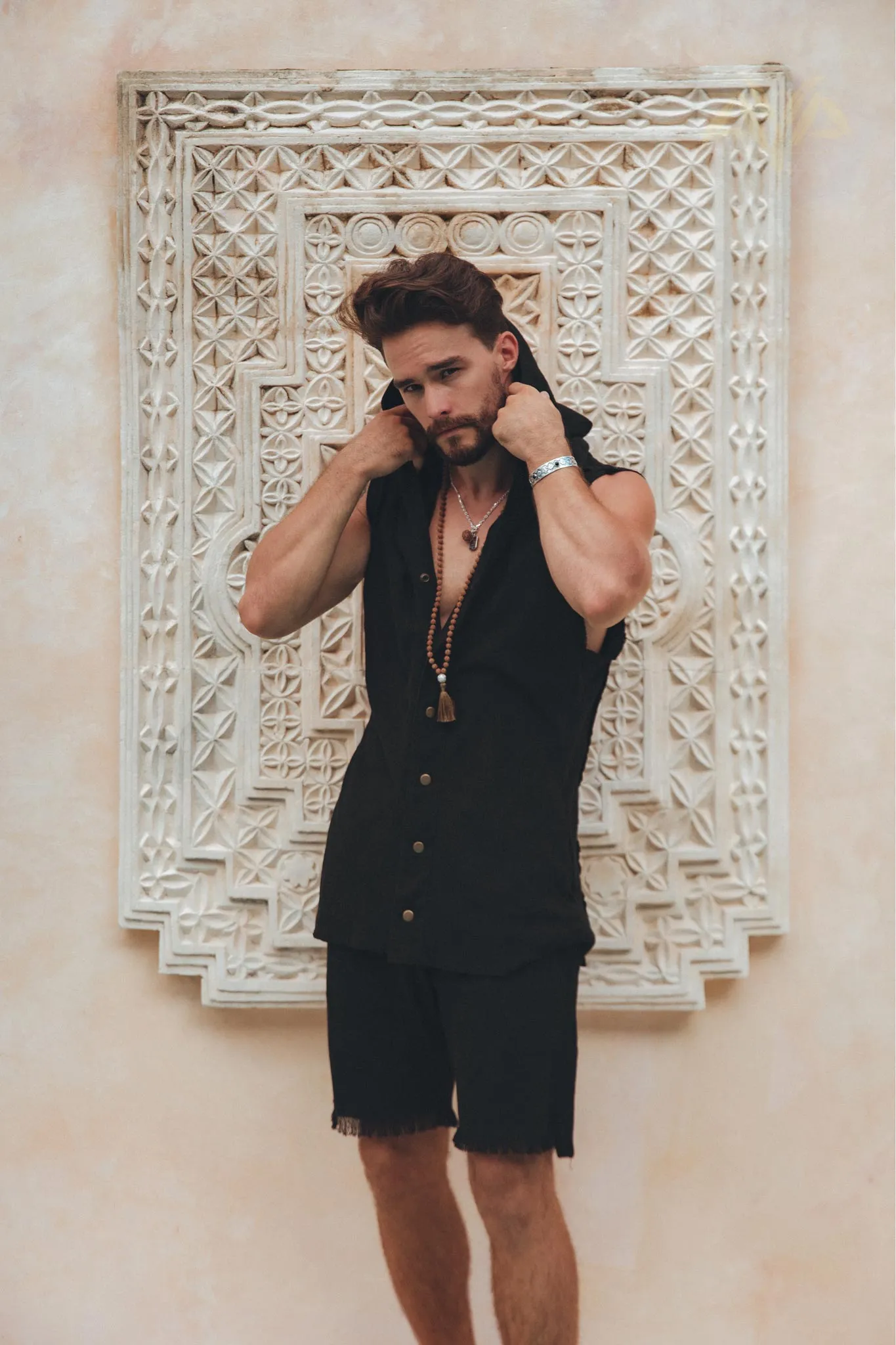 Black Hooded Vest Waistcoat for Men