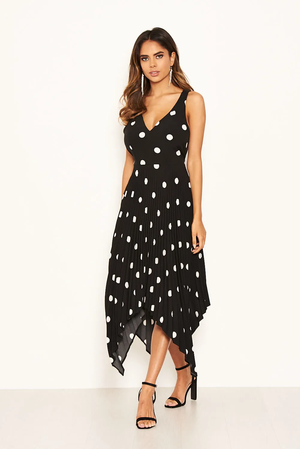 Black Polka Dot Pleated Dress