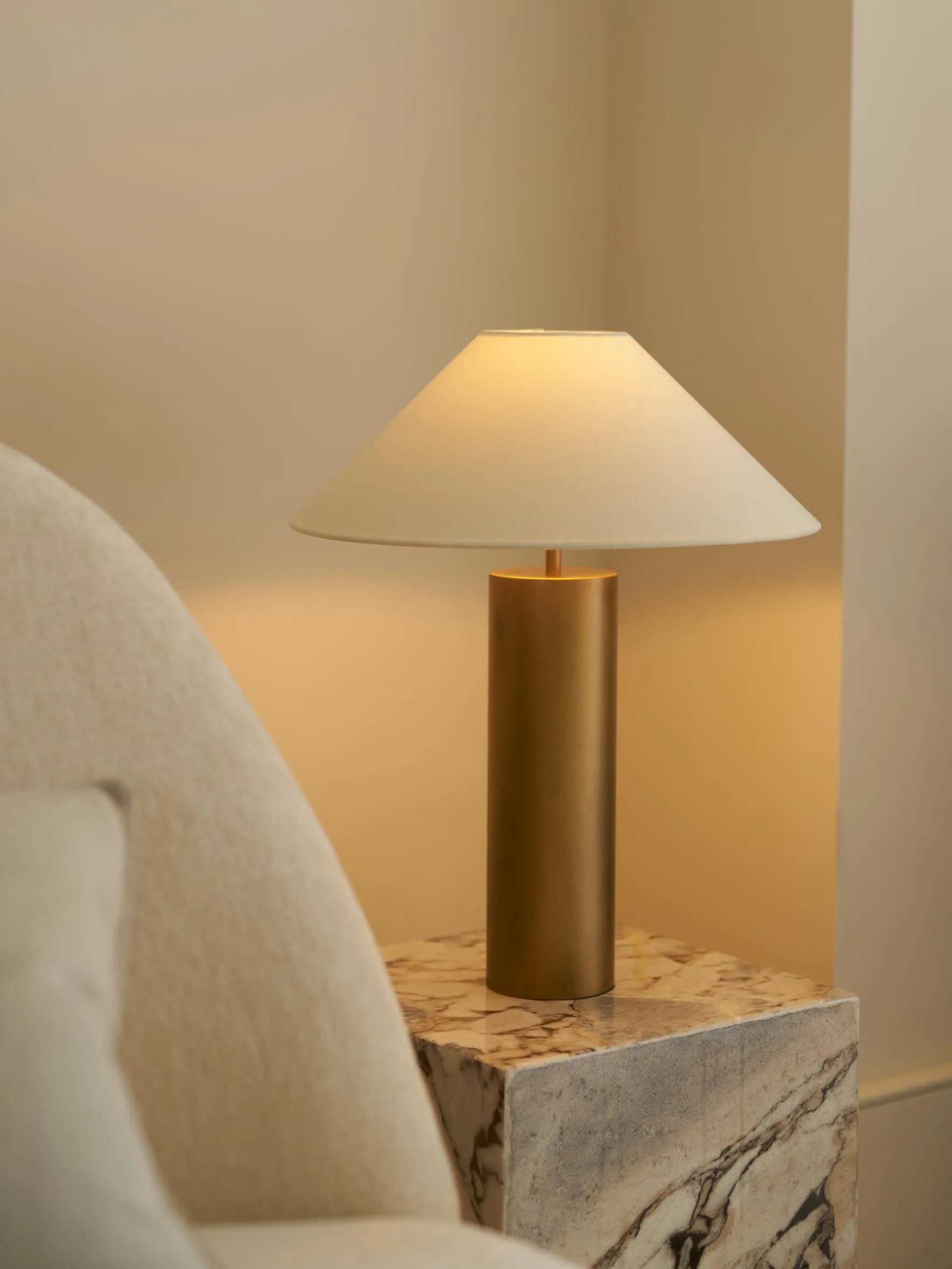 Bleeker - aged brass and linen table lamp