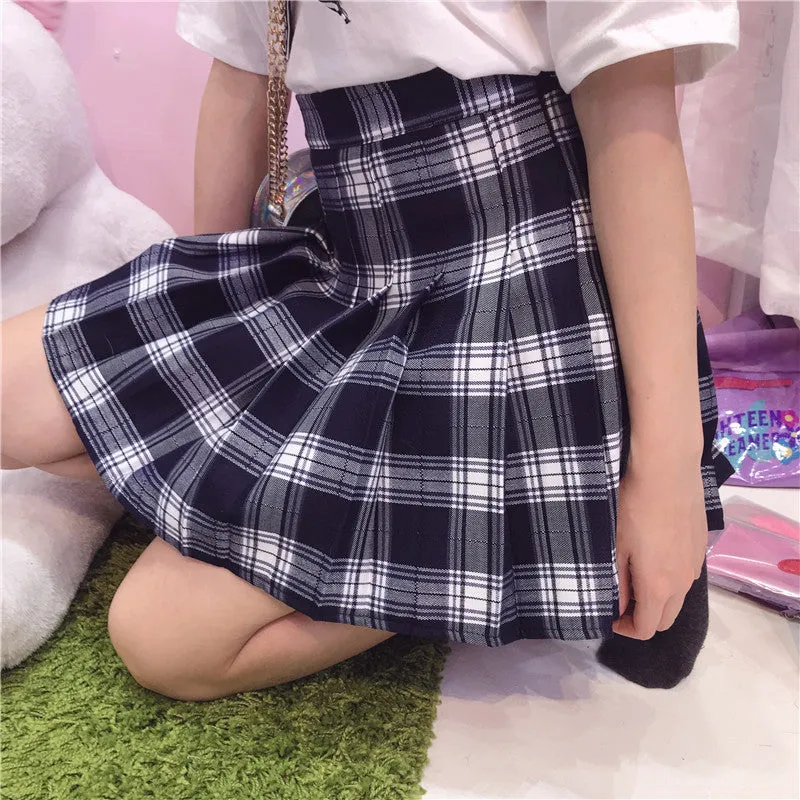 Blue plaid pleated skirt KF90508