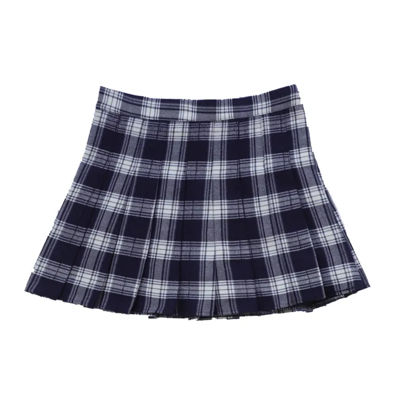 Blue plaid pleated skirt KF90508