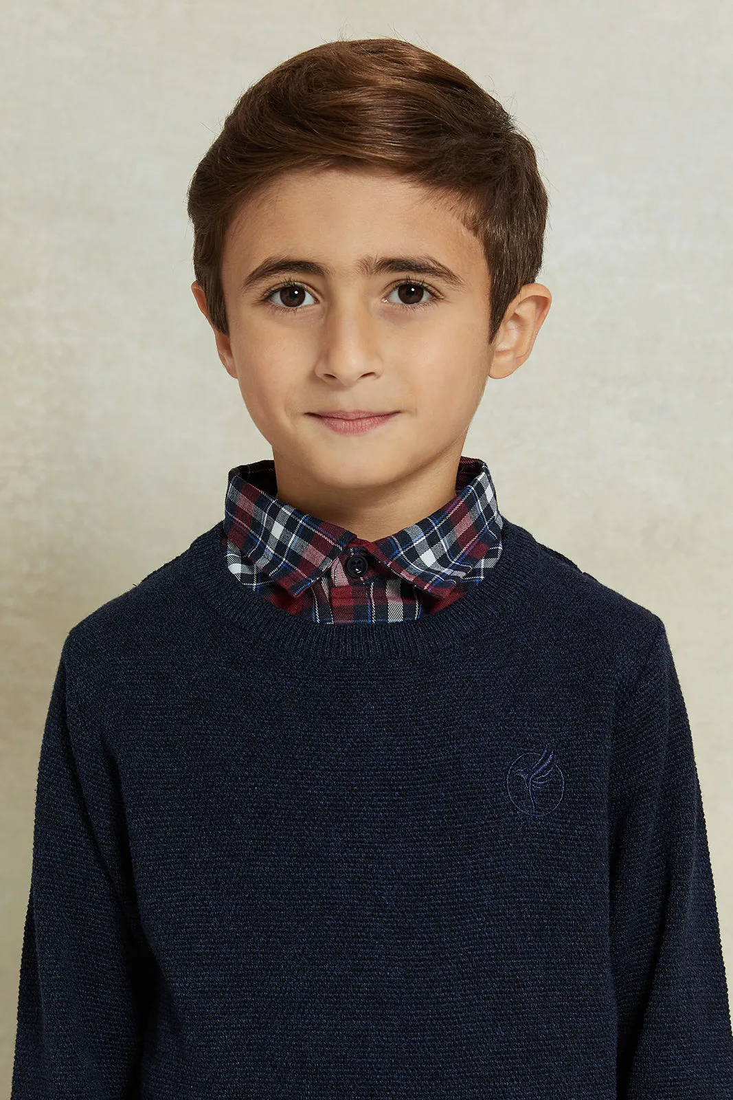 Boys Navy Knitted Pullover With Mock Collar