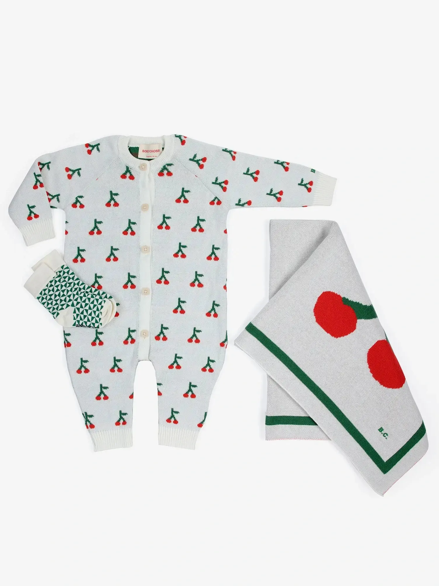 Cherry all over knitted overall gift set