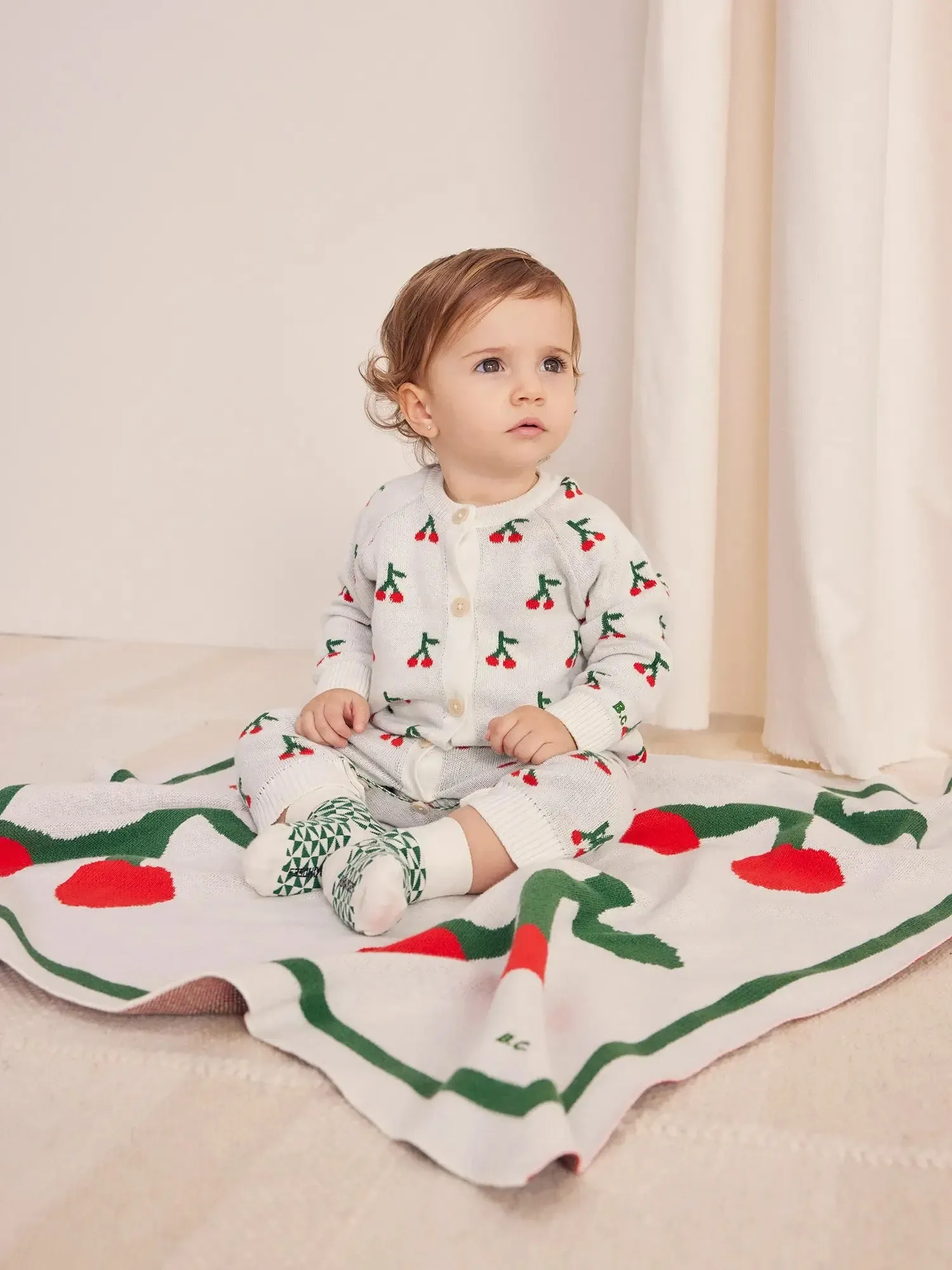 Cherry all over knitted overall gift set