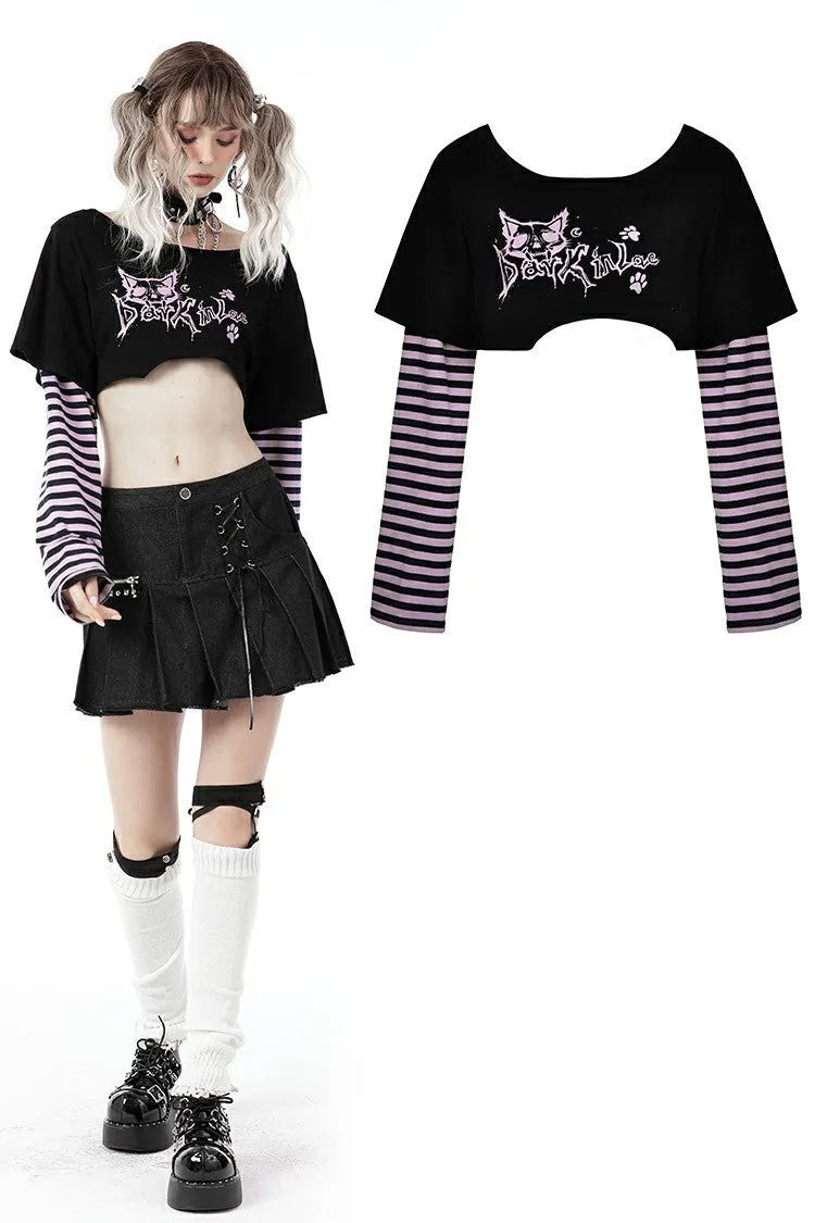 Cheshire cat violet stripe sleeves crop top TW421