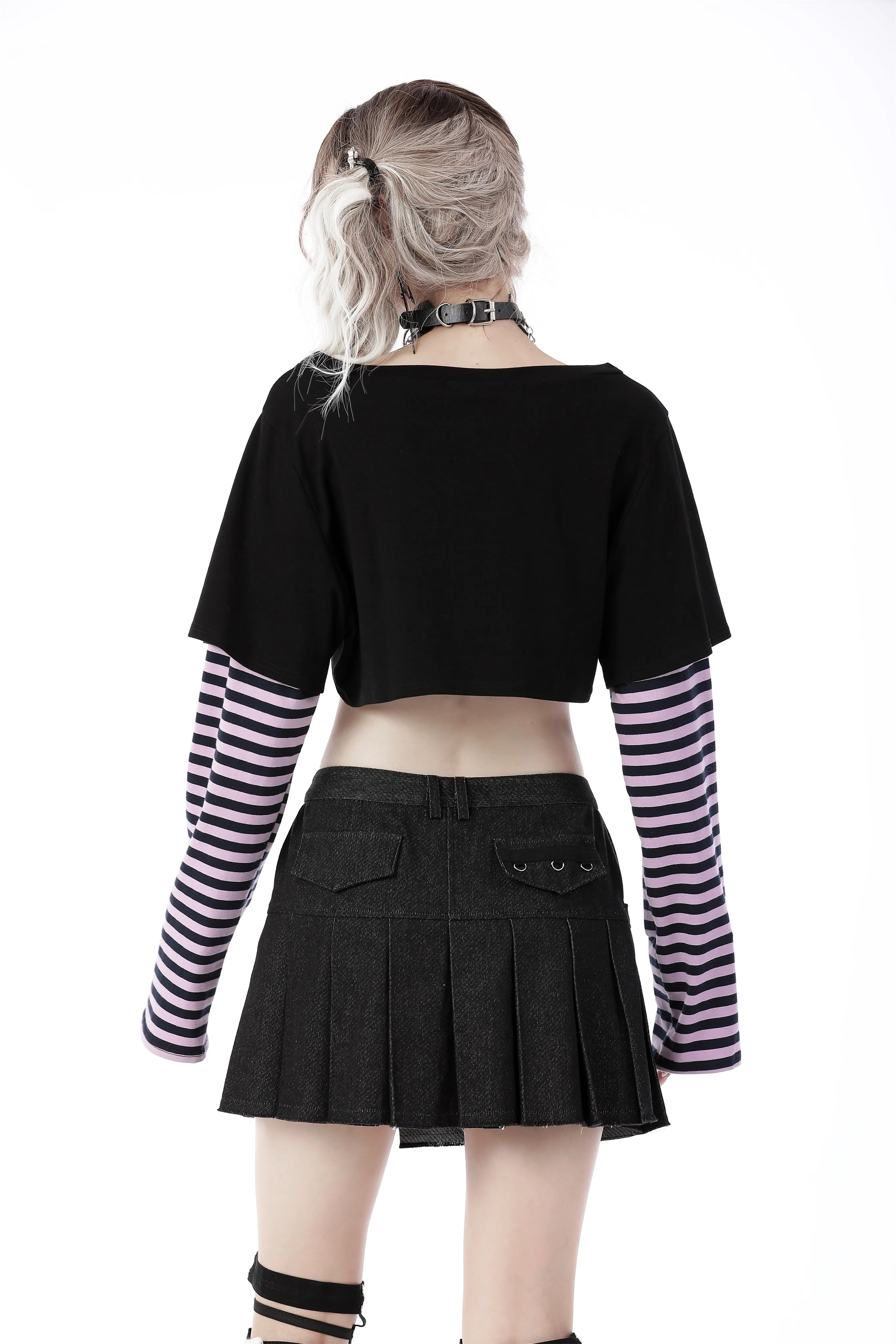 Cheshire cat violet stripe sleeves crop top TW421