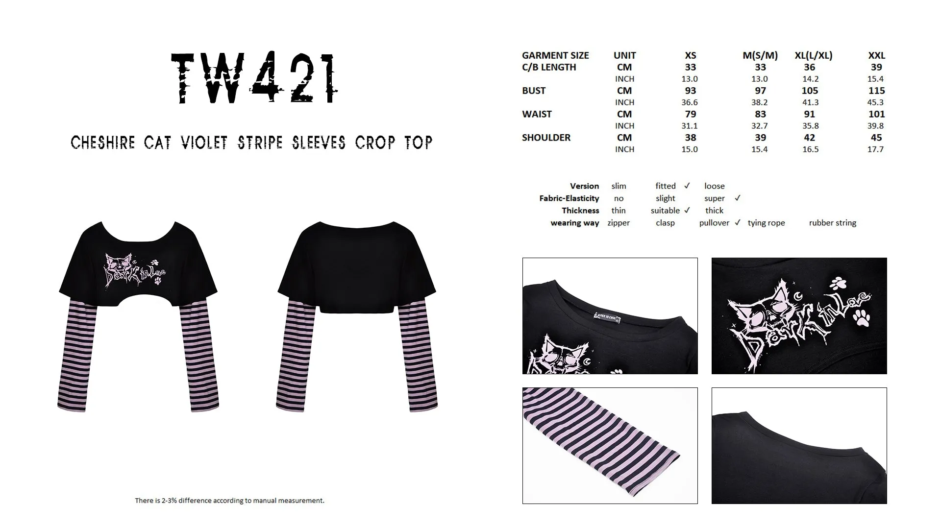 Cheshire cat violet stripe sleeves crop top TW421