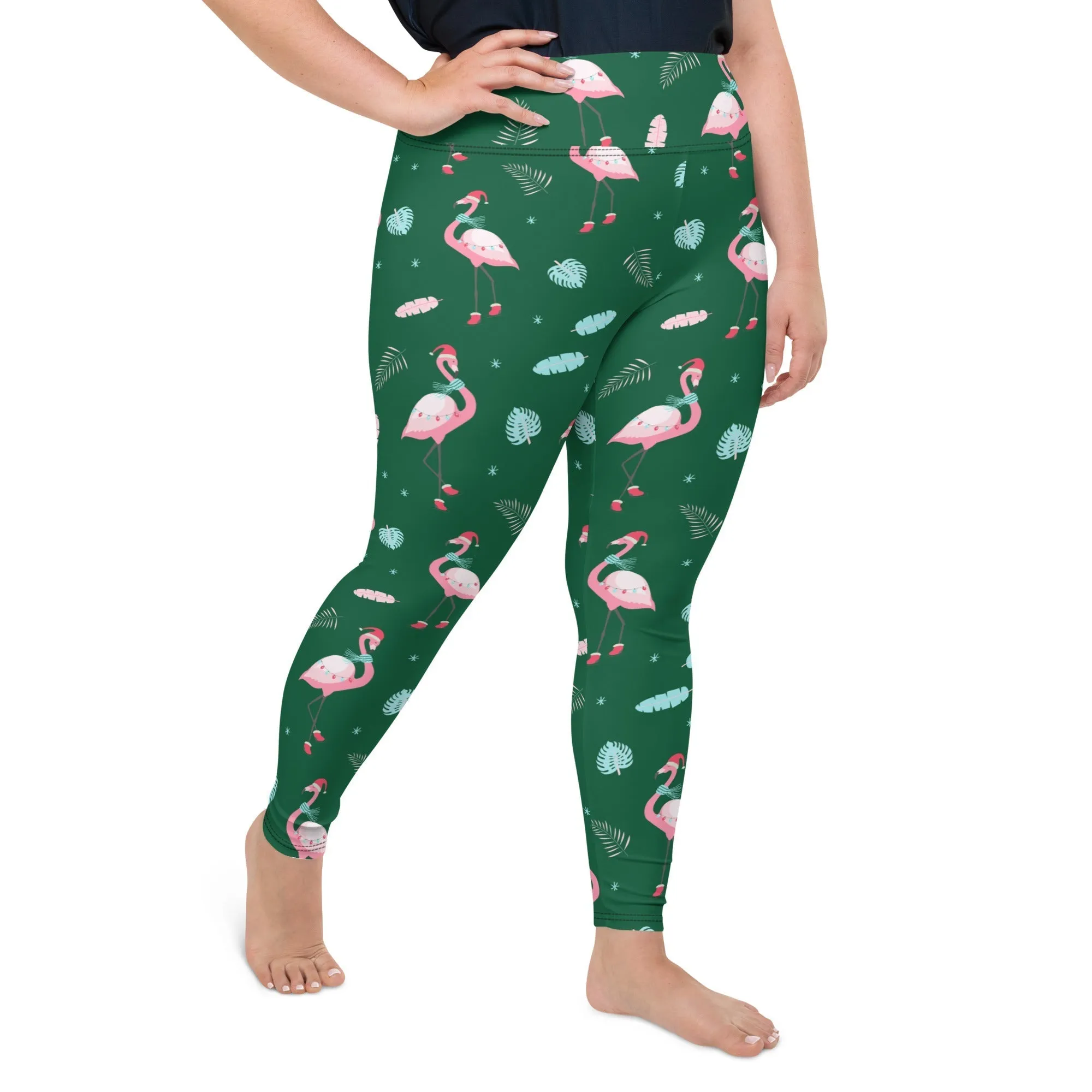 Christmassy Flamingos Plus Size Leggings