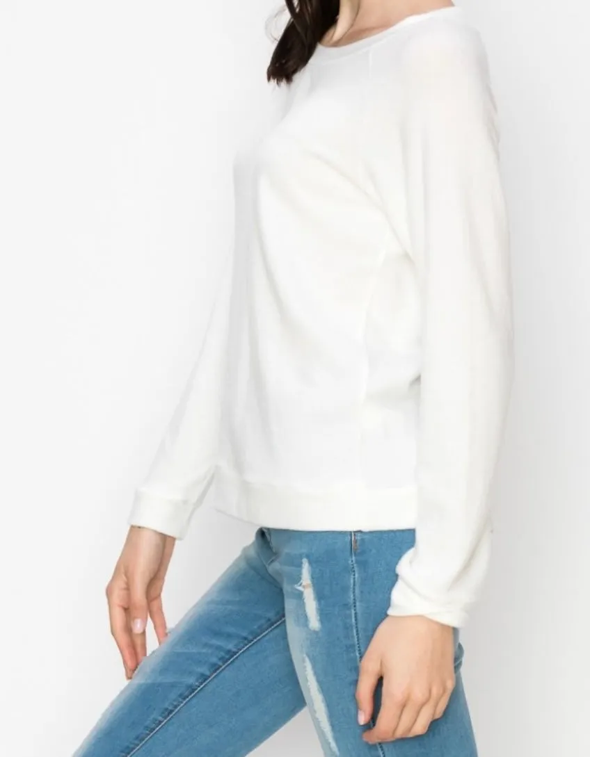 Comfy top with raglan sleeves in brushed Jersey- Ivory