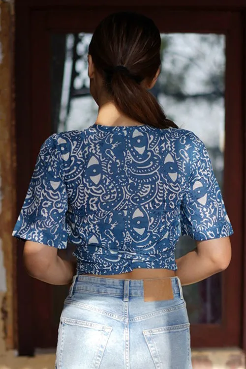 Creative Bee 'SERENE' Handwoven Natural Dyed Block Printed Cotton Wrap Crop Top