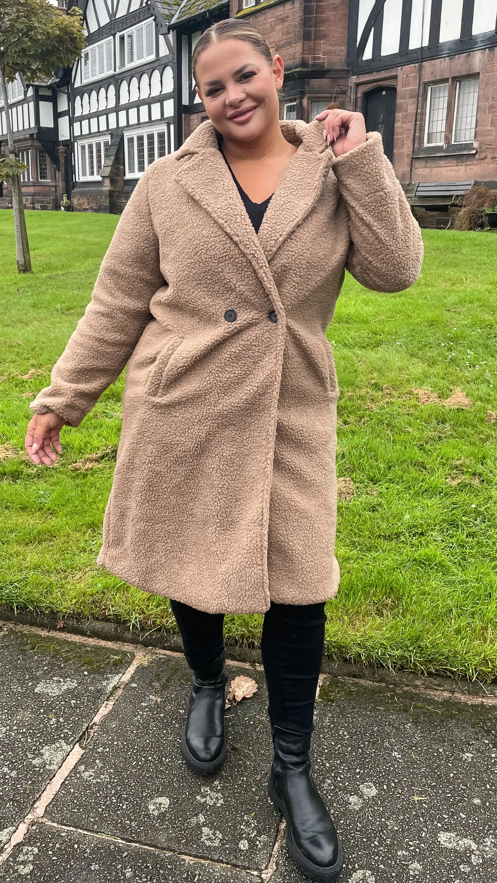 CurveWow Teddy Coat Dark Tan