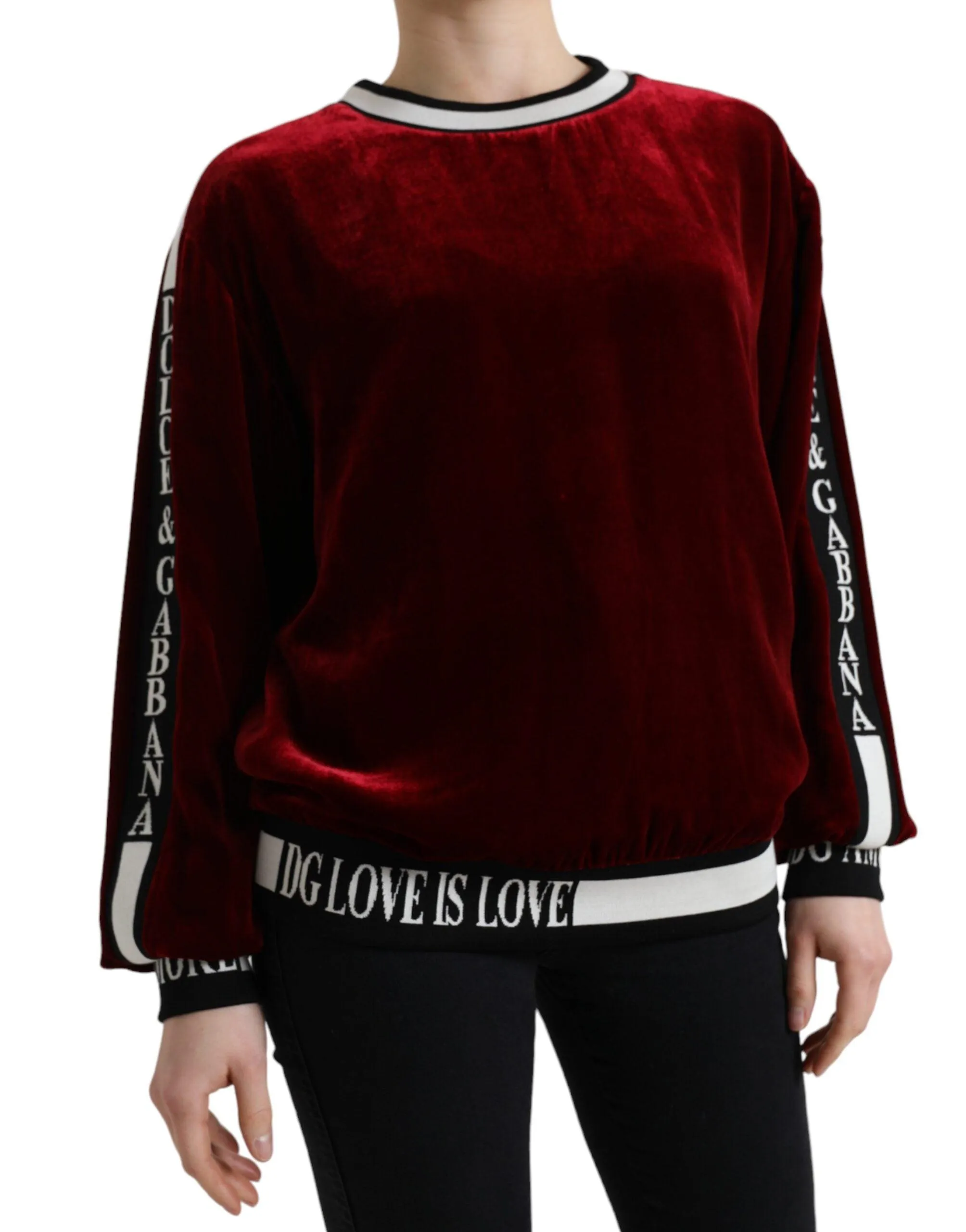 Dolce & Gabbana Bordeaux Velvet Crew Neck Pullover Sweater