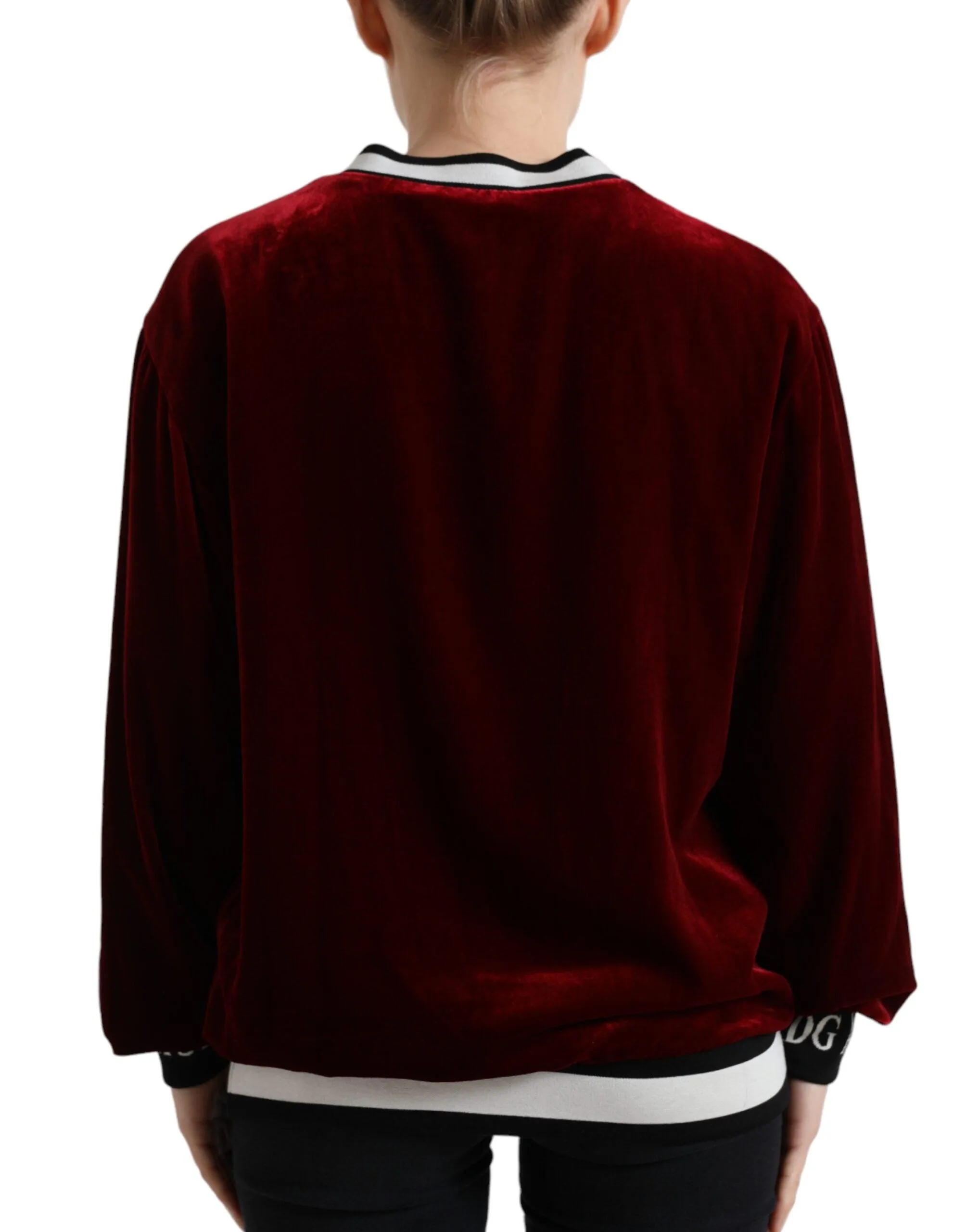 Dolce & Gabbana Bordeaux Velvet Crew Neck Pullover Sweater