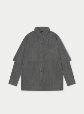 DOUBLE LAYER PINSTRIPE OVERSIZED SHIRT - GREY