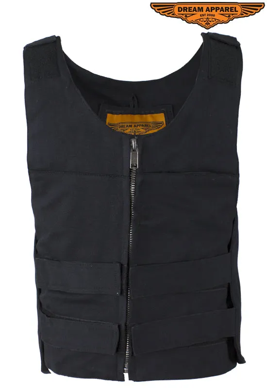 Dream Apparel Mens Black Canvas Motorcycle Vest with Front Zipper Closure