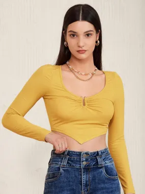 Elegant Ruched Long Sleeve Crop Top