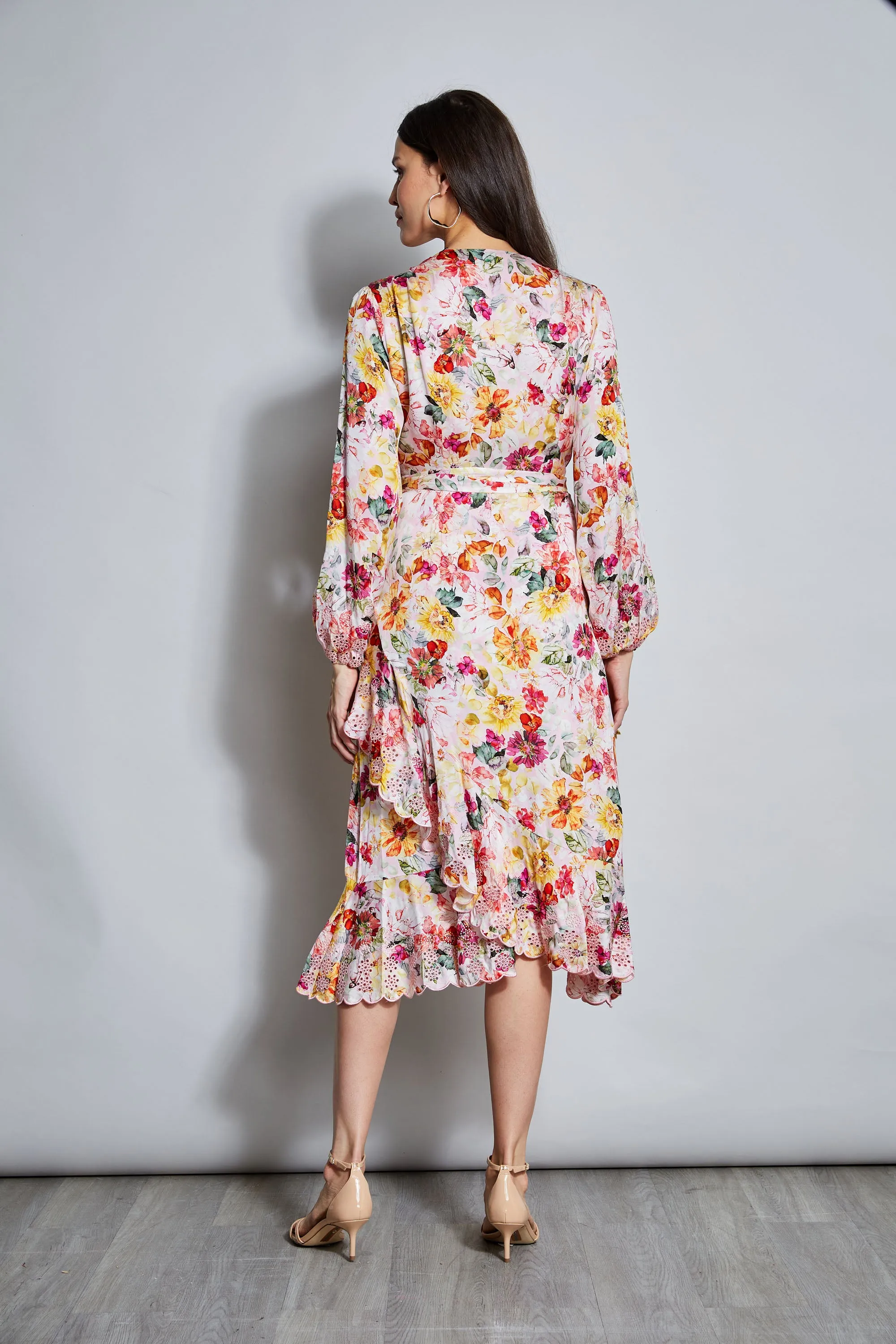 Embroidered Floral Wrap Dress