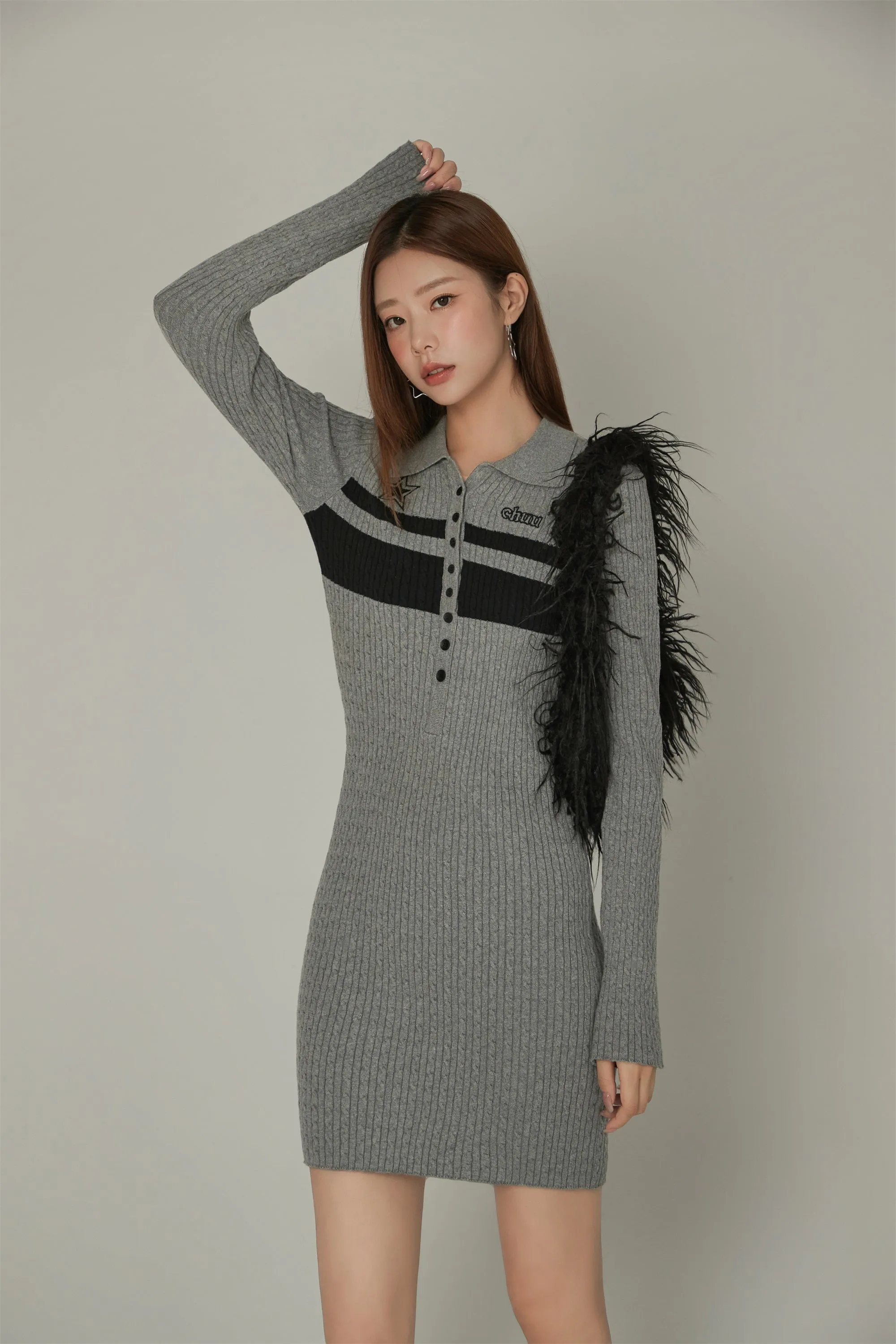 Embroidery Knit Mini Dress