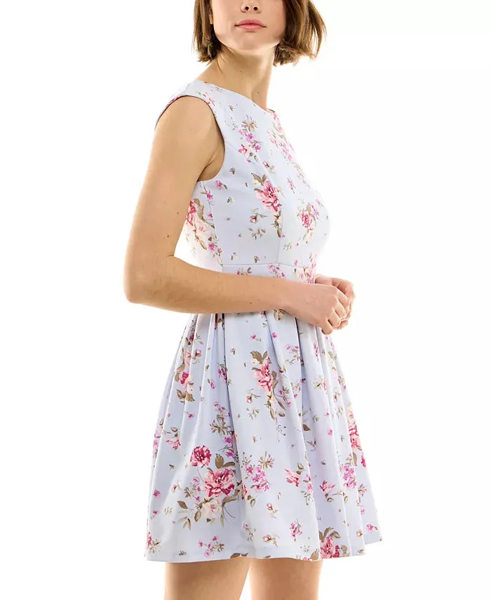 Emerald Sundae Juniors' Floral-Print Scuba-Crepe Pleated Dress