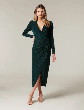 Evaliah Glitter Wrap Midi Dress