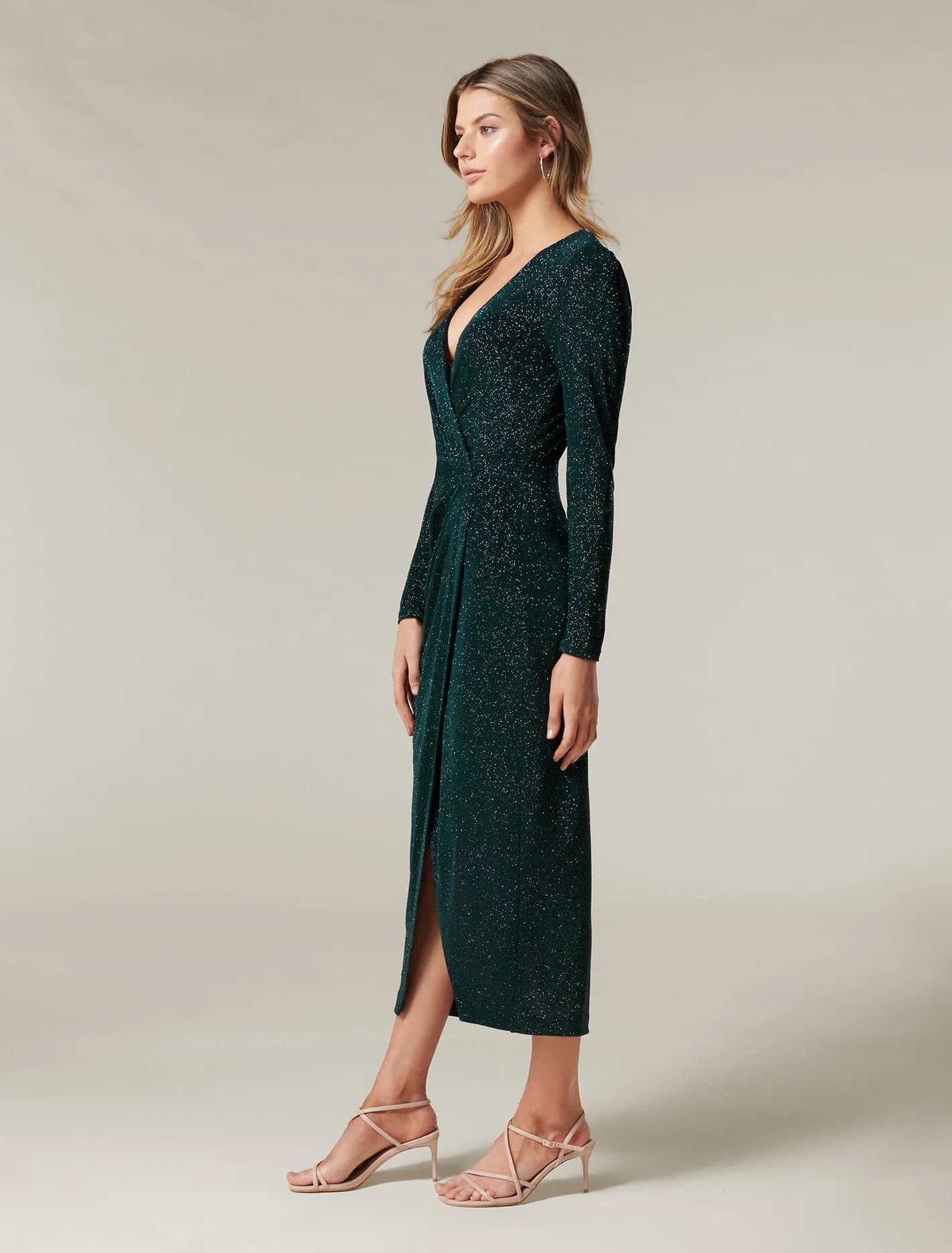 Evaliah Glitter Wrap Midi Dress