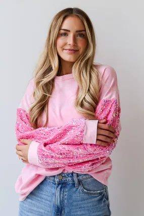 FINAL SALE - Radiant Always Pink Sequin Sleeve Pullover