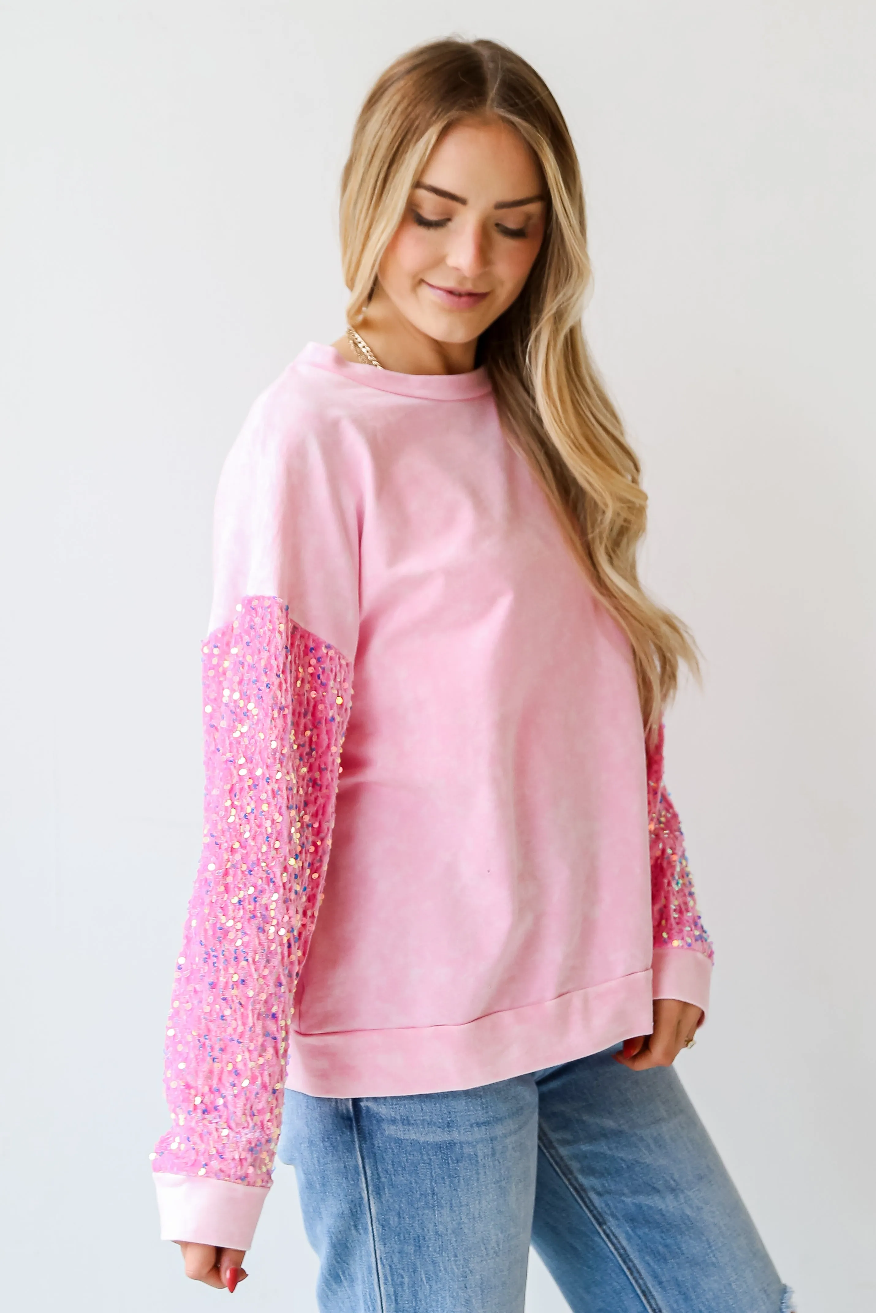 FINAL SALE - Radiant Always Pink Sequin Sleeve Pullover