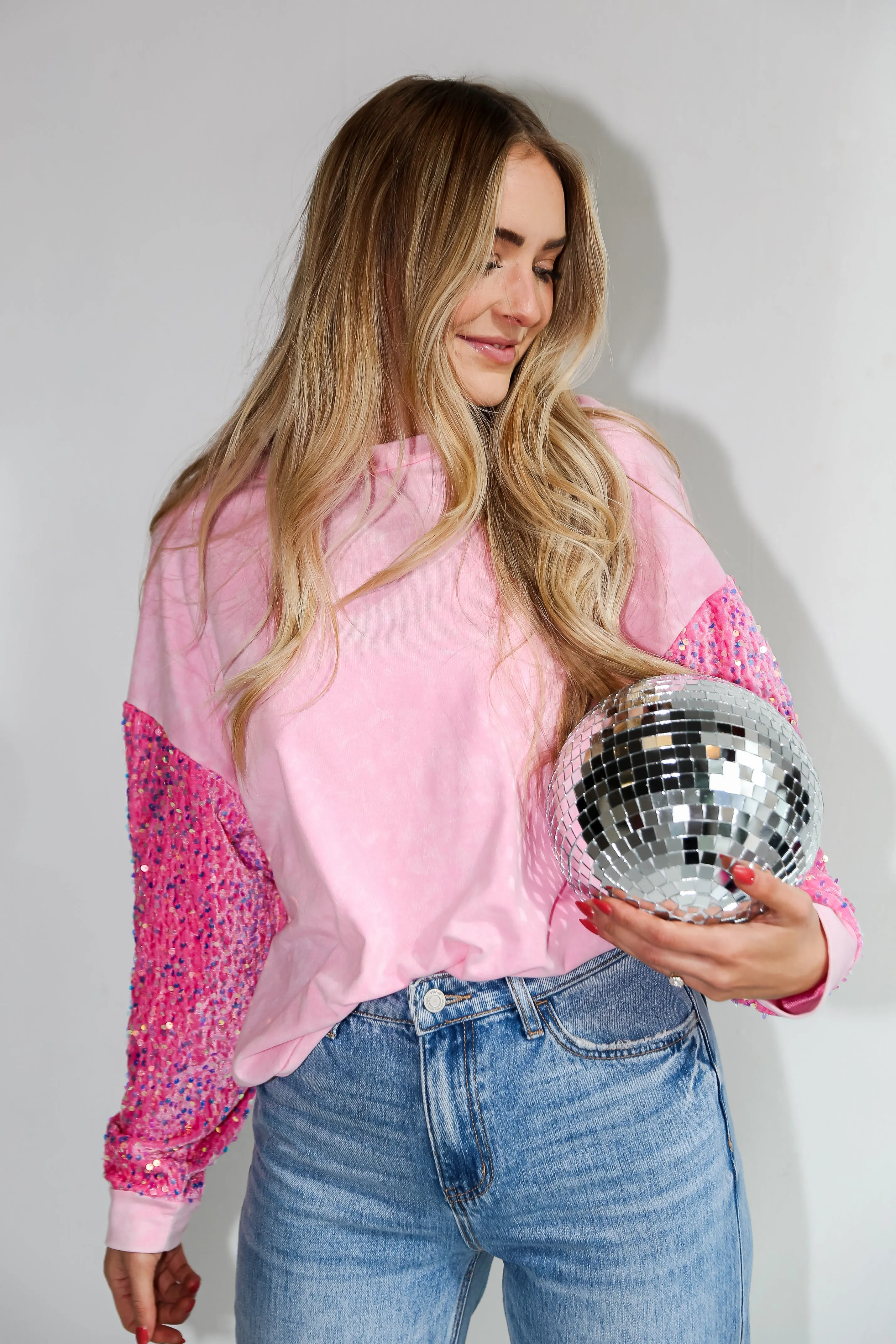 FINAL SALE - Radiant Always Pink Sequin Sleeve Pullover