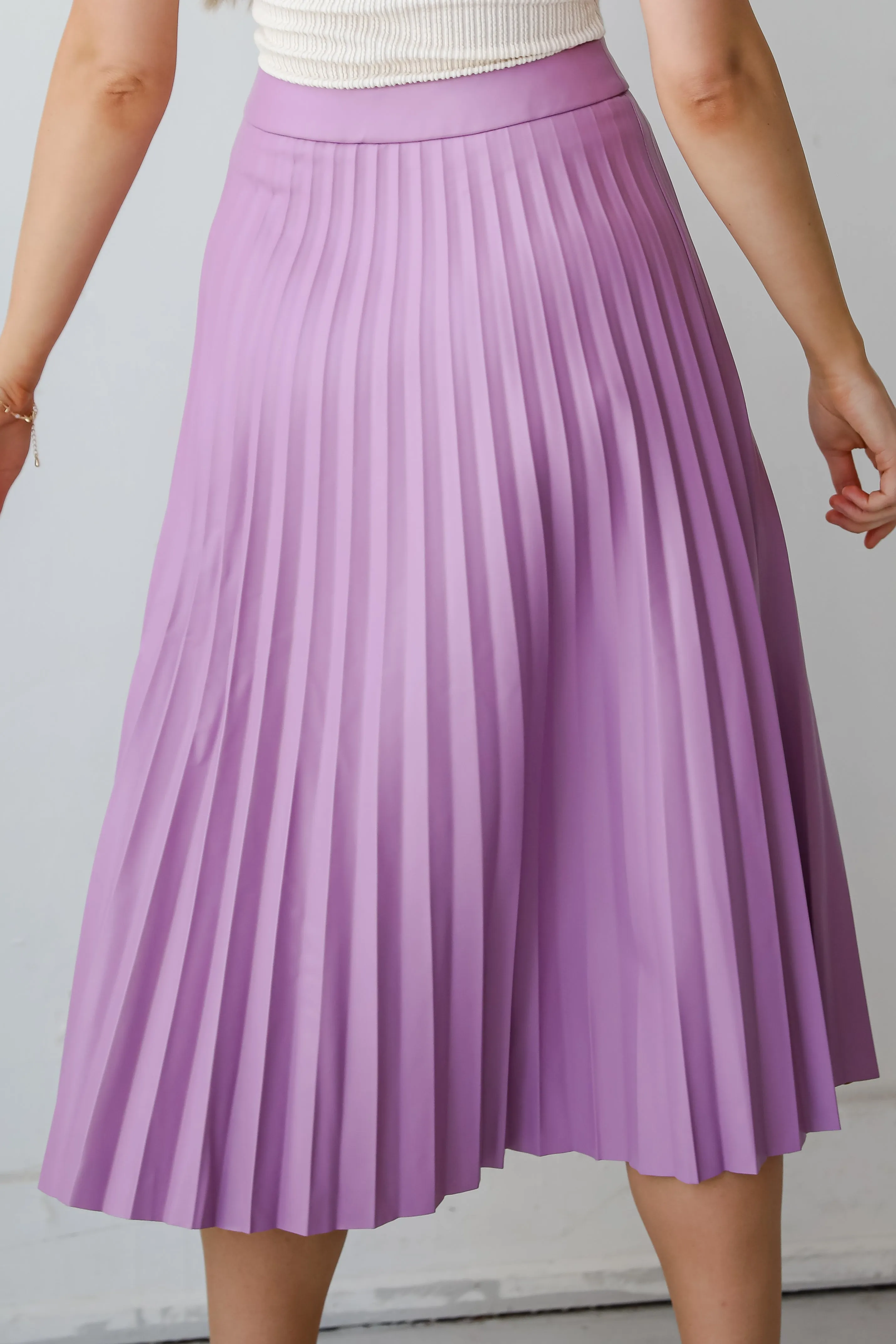 FINAL SALE - Trendy Ease Lavender Leather Pleated Midi Skirt